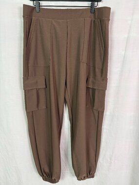 I Believe Brown Stretch Knit Jogger Pants Cargo Pockets 3XL